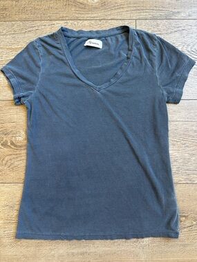 Rowan Tyler V Neck Short Sleeve Tee in Faded Black Supima Cotton